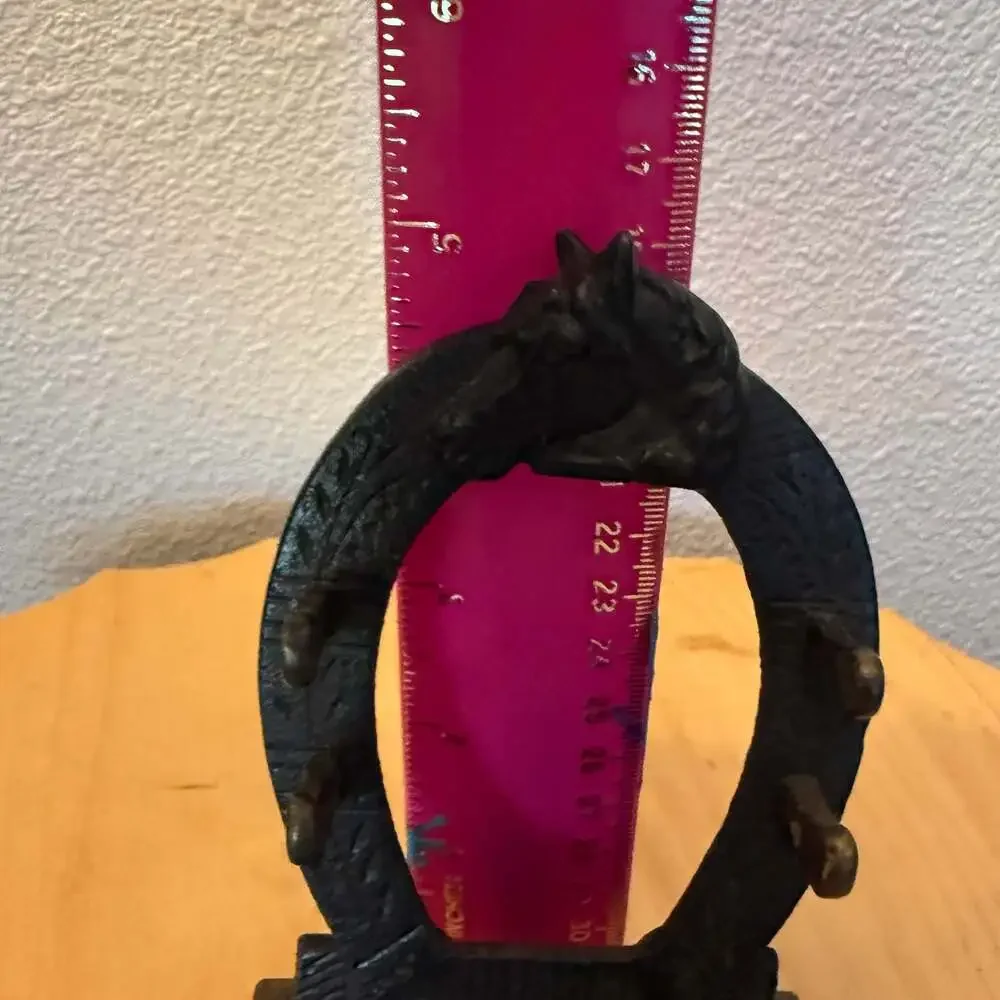 Antique Cast Iron Horseshoe and Horse Head Desk Inkwell Stand